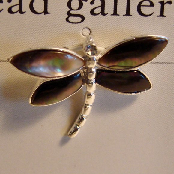 Dragonfly Necklace Pendant Silver Tone Black Shell Inlay BRAND NEW NWT - Picture 4 of 5